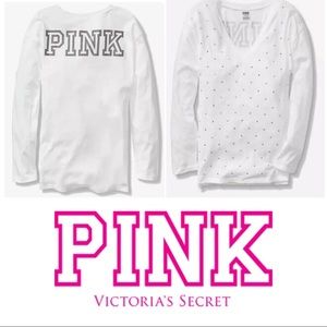 VARSITY VS PINK LONG SLEEVE GLITTER SPARKLE JEWELS